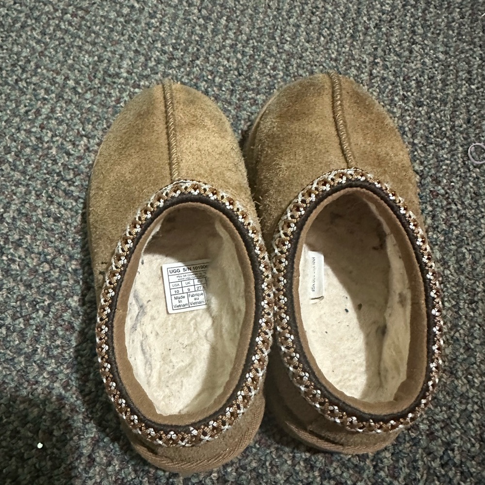 Brown Suede Slippers with Beaded Trim
